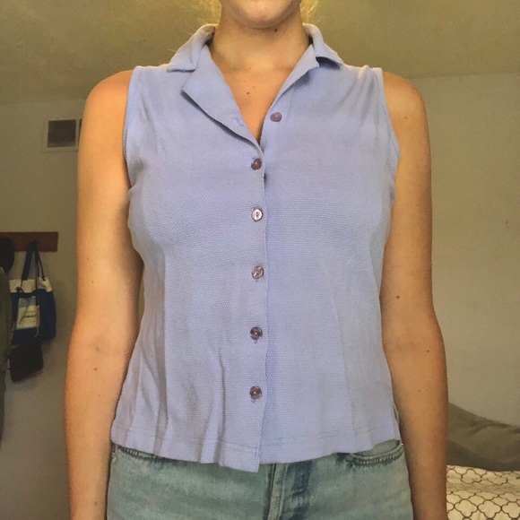 purple button up collar top - Picture 2 of 2